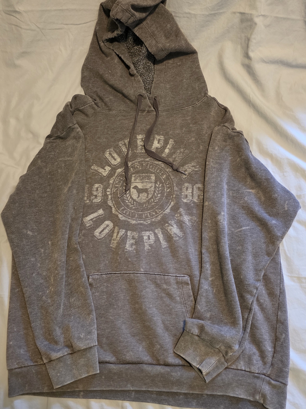 PINK Victoria's Secret Faded Gray Sherpa-Lined Pullover Hoodie